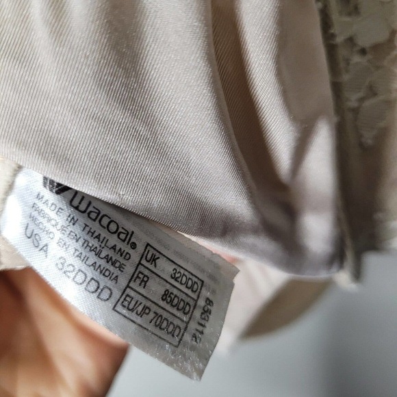 WACOAL 853112 Opulence nude Contour Demi Bra Beige Lace Underwire Sz 32DDD - Picture 6 of 6